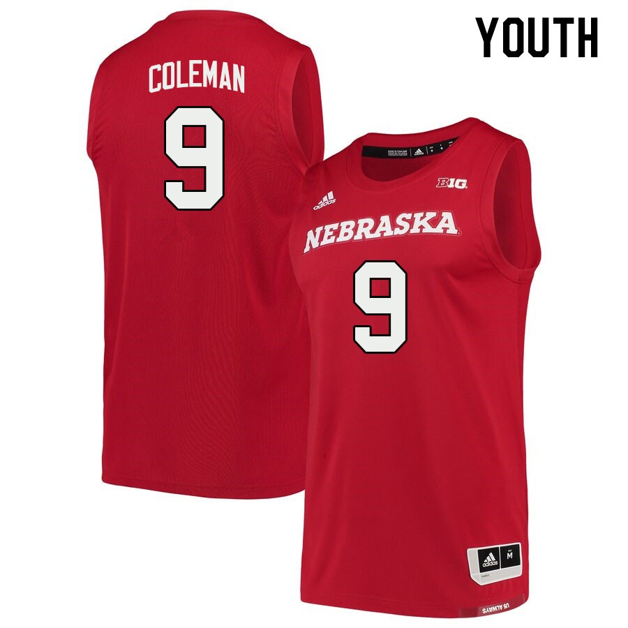 Youth #9 Jarron Coleman Nebraska Cornhuskers College Basketball Jerseys Stitched Sale-Scarlet - Click Image to Close
